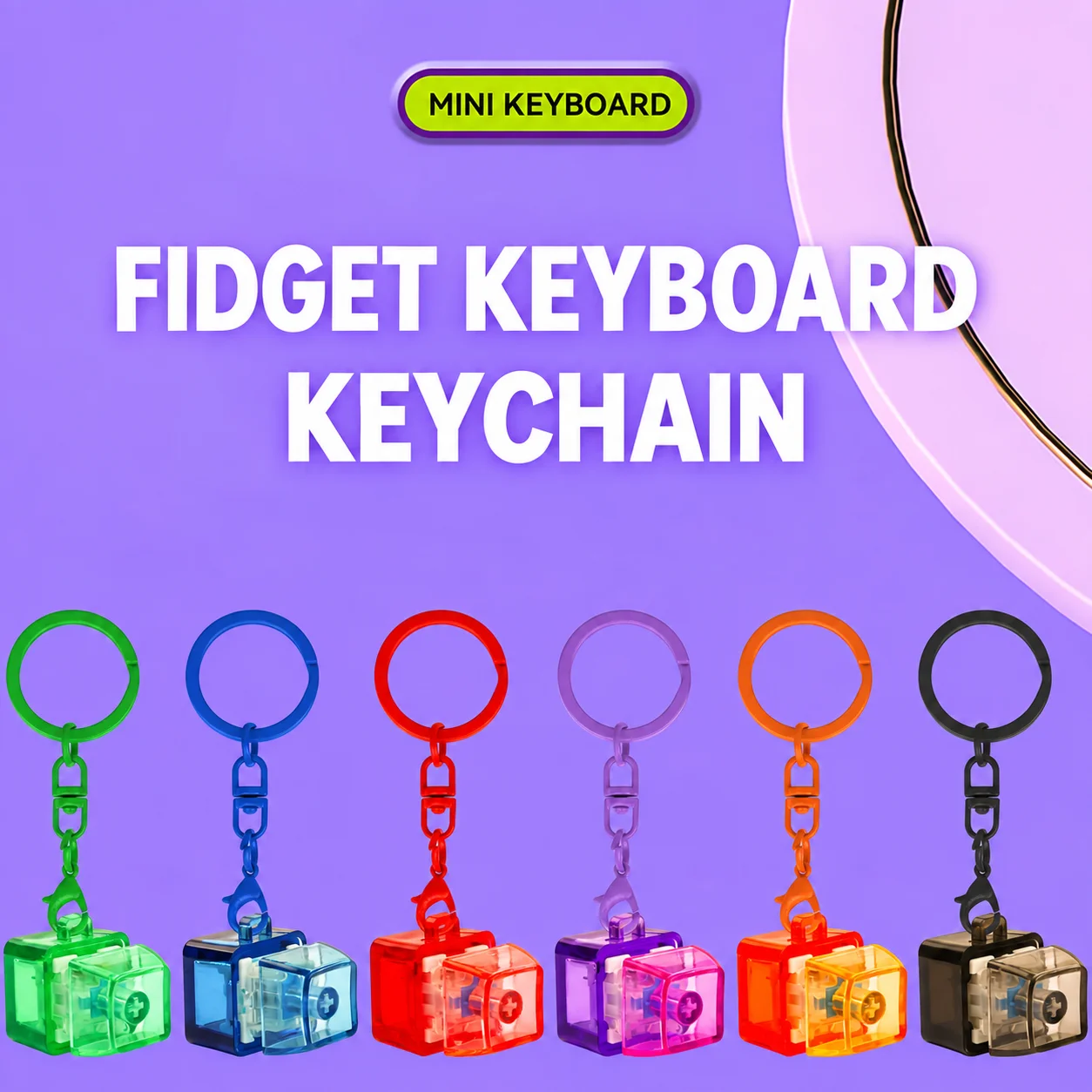 Transparent Mechanical Key Switch Keychain, Fidget Press Button Toy, Mixed Colors 9g