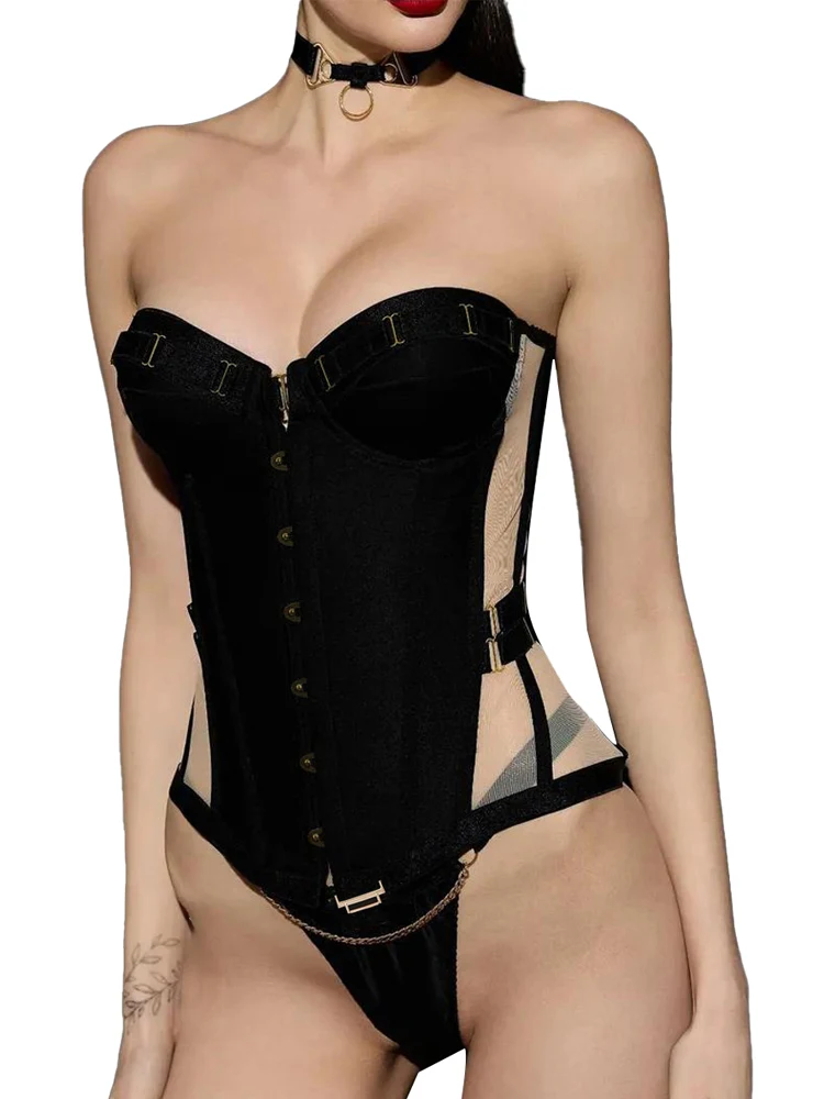 Belamimi Women Hollow Out Lace‑Up Fish‑Boned Corset 3Pcs Set Tummy Slim Waist Trainer Sexy Body Shaper Lingerie For Club Party