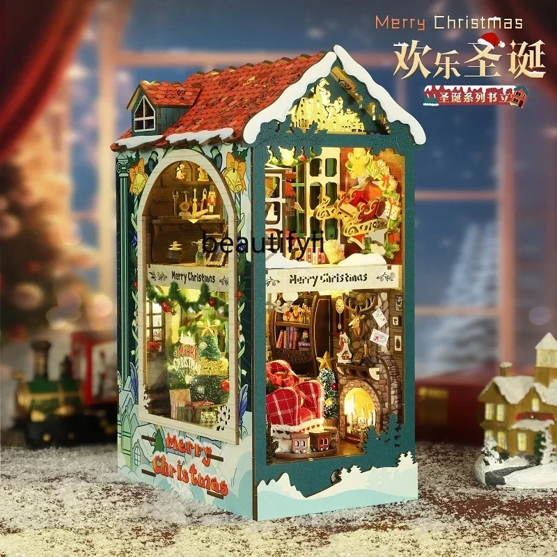 Natal diy livro suporte montagem tridimensional livro pequena casa modelo artesanal casa criativa presente de natal