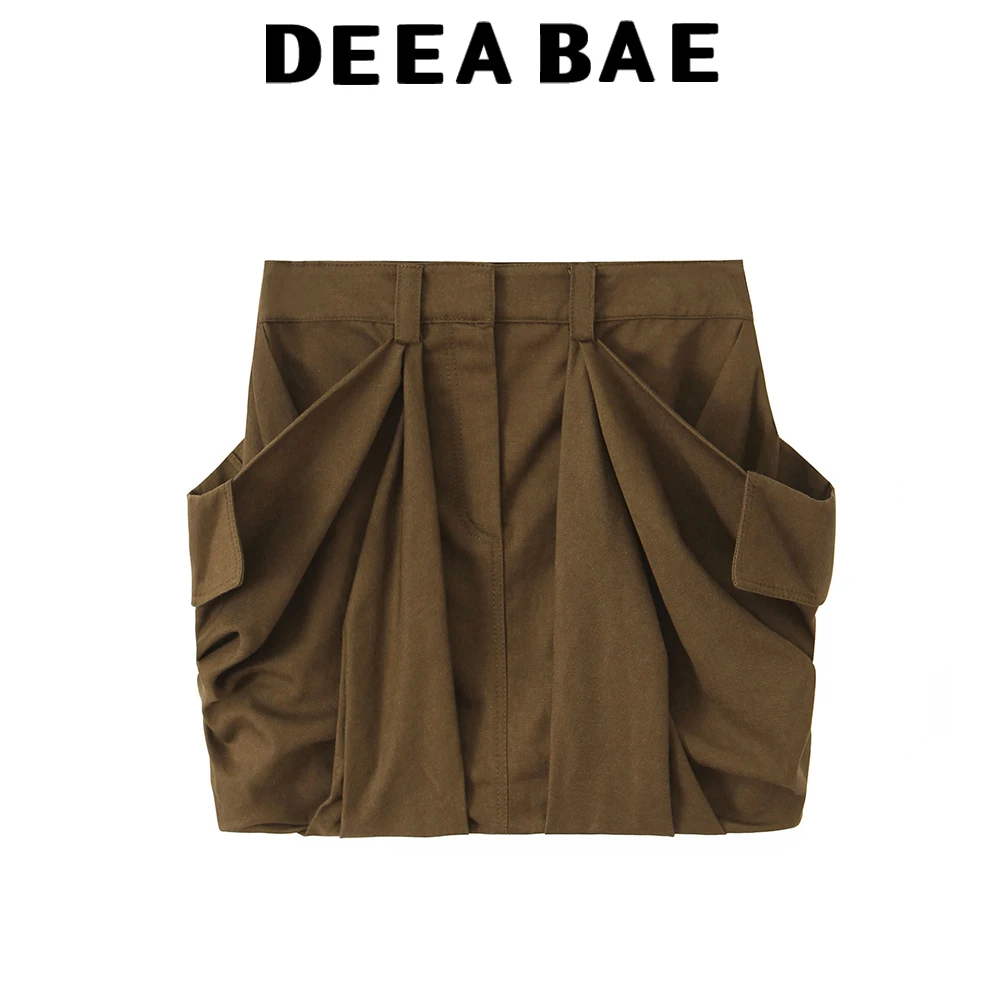 DEEABAE 2026 Frühling Neue Damen Hot Girl Workwear-Stil Hochgeschnittener A-Linien-Rock mit Taschenverzierung