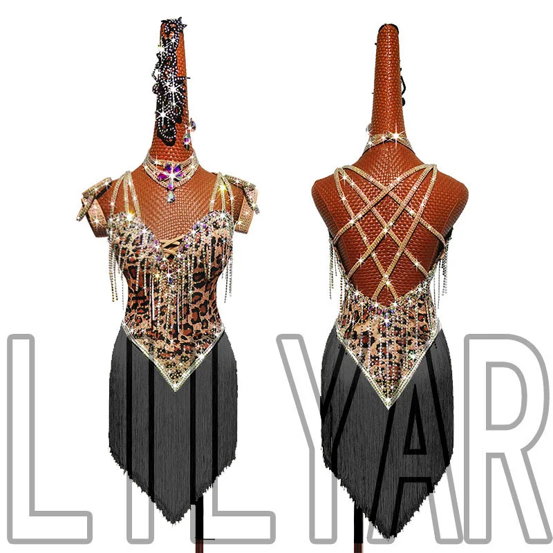 Concours de brevLatine pour Femme Adulte, Spectacle, ret d'Art, Motif Léopard, Rotterdam, Diamant Blanc, Pompon, Sexy, Haut de Gamme, Nouveau