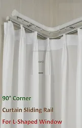 L-Shaped Curved Window Roman Pole Ivory White Single/Double Curtain Rail Wall Mount 90° Corner Connector Curtain Sliding Rail