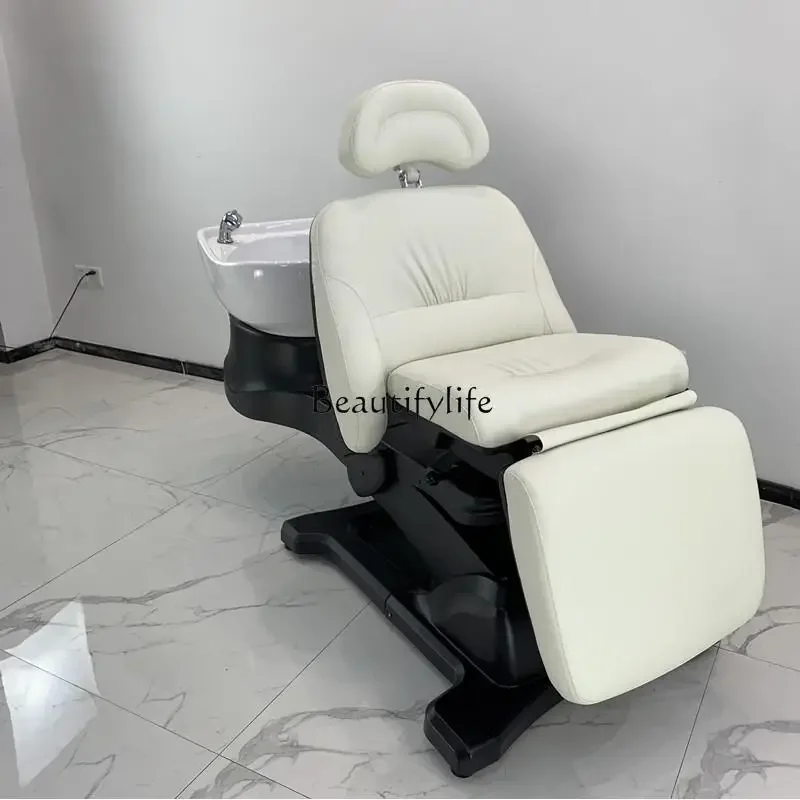 02Comfortable Electric Lifting Shampoo Chair Rotating Health Therapy Half Lying Japanese Style Flushing Bed