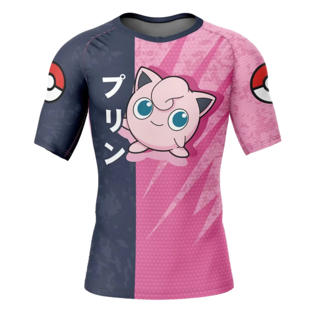 Bandai Pocket Monster Jigglypuff Attack Rash Guard Anime T-shirt de compression pour adultes et enfants, été, séchage rapide, doux, confortable, léger