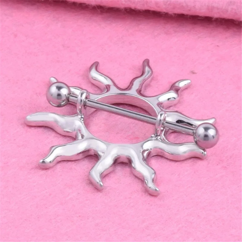 مثير المرأة فضية اللون الحلمة خواتم الفولاذ المقاوم للصدأ عباد الشمس الحليب Brest الدائري هيئة ثقب المجوهرات #3