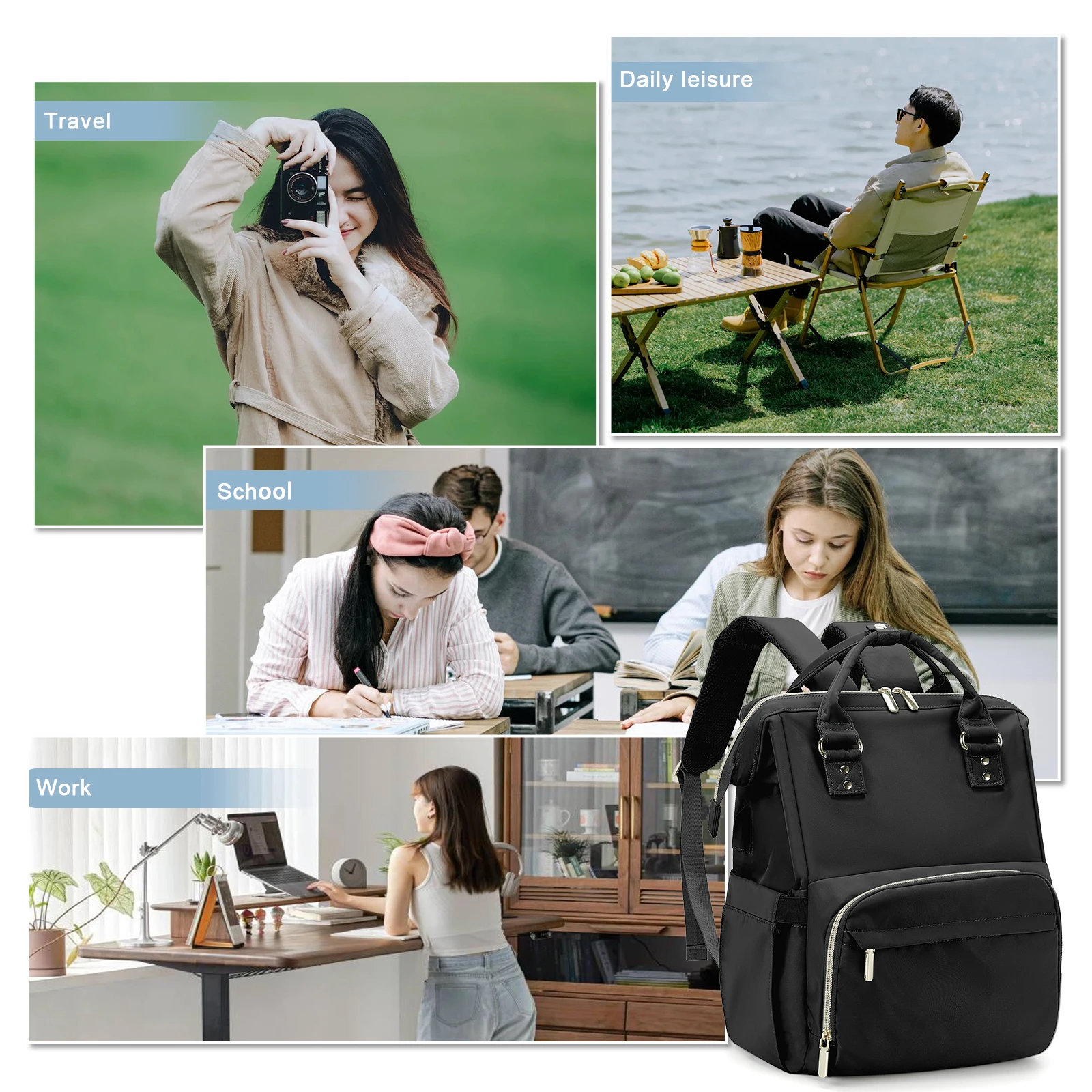 Laptop Backpack for Women Water Resistant Travel Work Backpacks Purse Stylish Business Teacher Nurse Computer Bag with USB Port