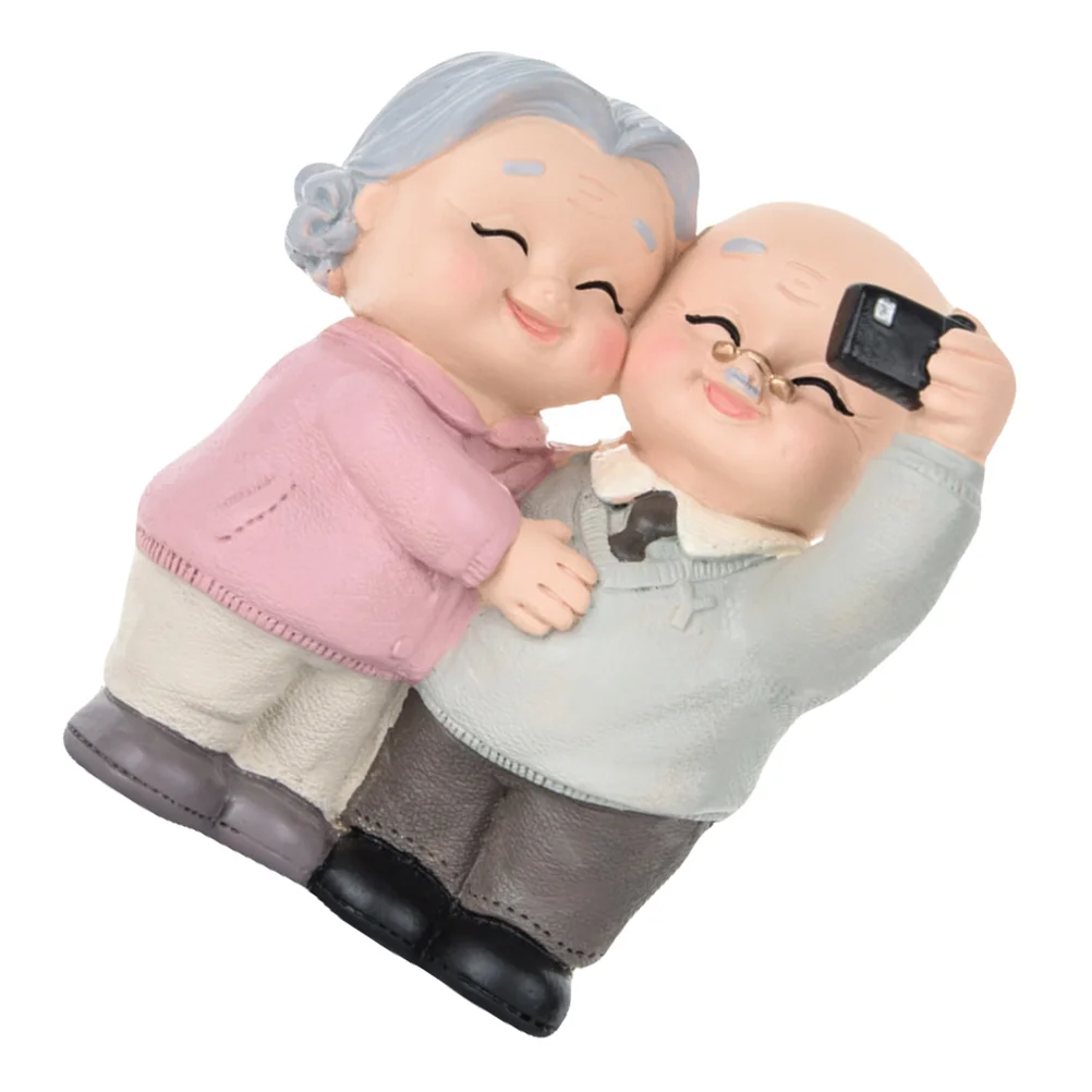 Old Man Granny Ornaments Grandparents Statue Resin Figurine Grandma Cake Themed Party Topper Birthday Decoration for Girl