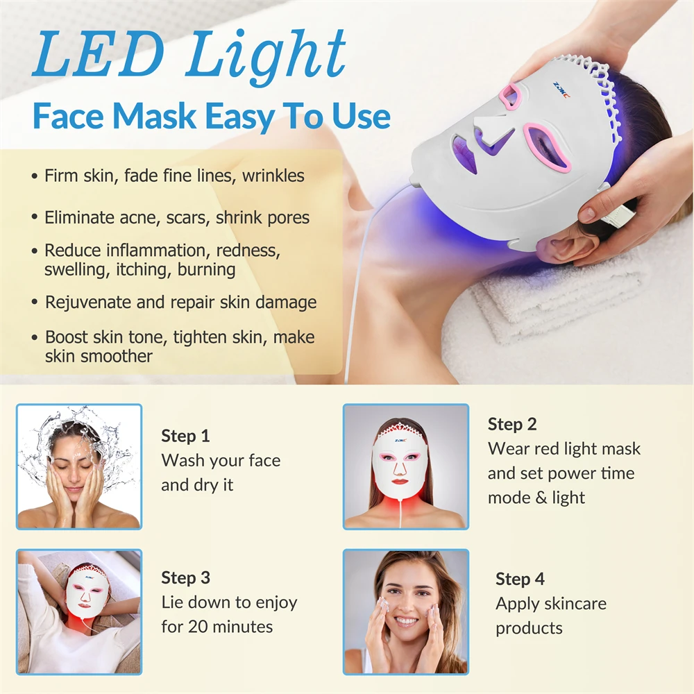 Zjkc 7 Kleuren Lichttherapie Masker 360Pcs Chips Gezichts Led Thuis Gezichtsmasker Voor Collageenproductie Huidverjonging Stevige Huid