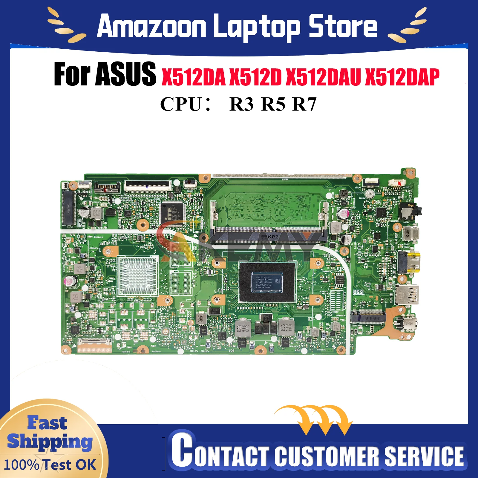 

X512DA Laptop Motherboard For ASUS VivoBook X512DAP M512D V5000d X512DAU X512DK M5050D X512D X512DA F512D Mainboard R3 R5 R7 CPU