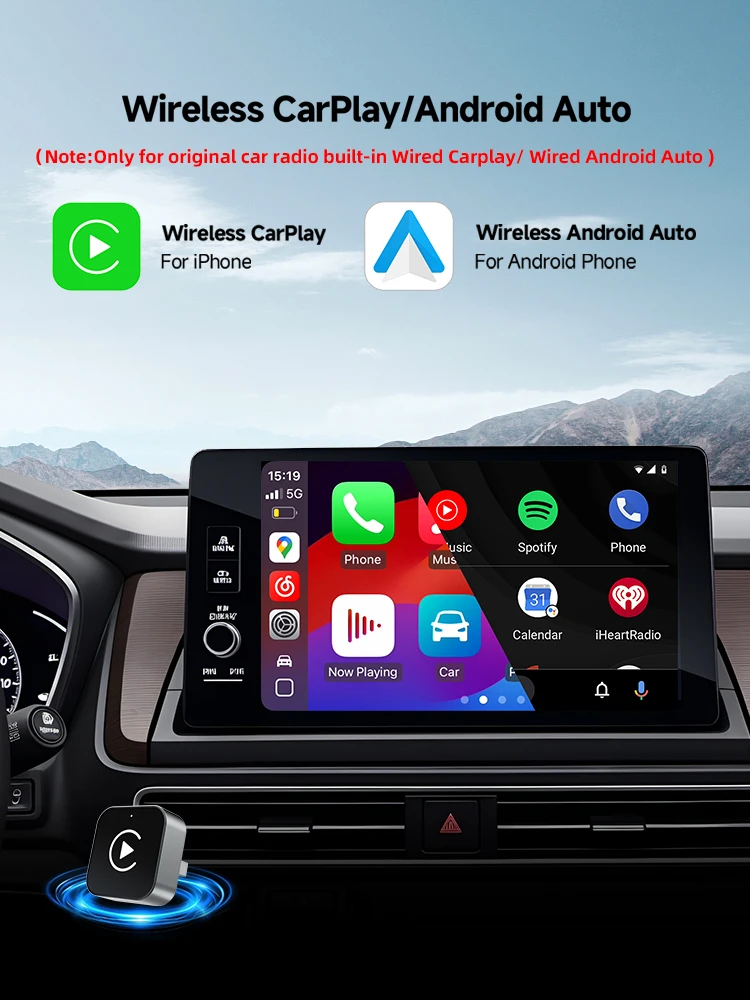 Adapter USB/Type-C 2w1 do bezprzewodowego CarPlay i Android Auto, Smart Box Plug & Play, kompatybilny z VW, Toyota, Nissan, Honda, Ford, Benz, KIA (2026) — 2