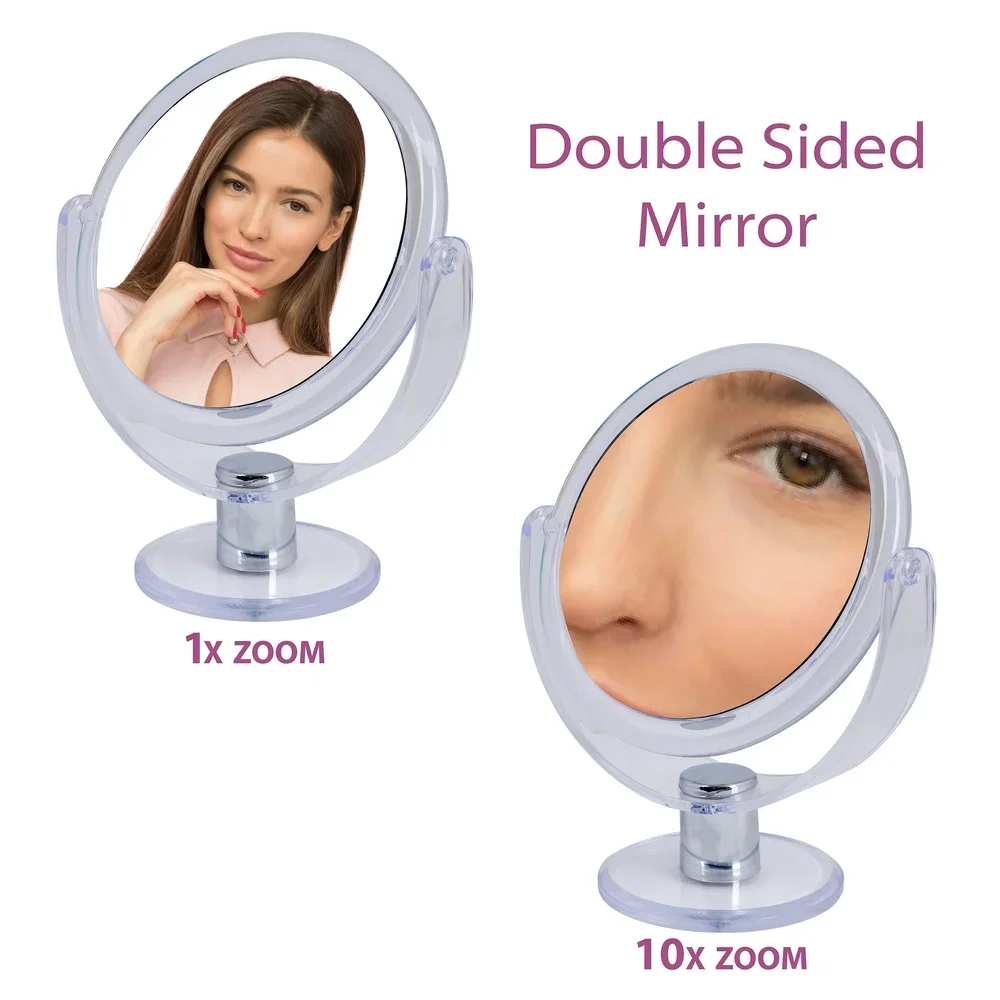Dual Sided 10X Magnification Rubberized Vanity Mirror Freestanding Makeup Mirror Ideal Dressing Table Desk