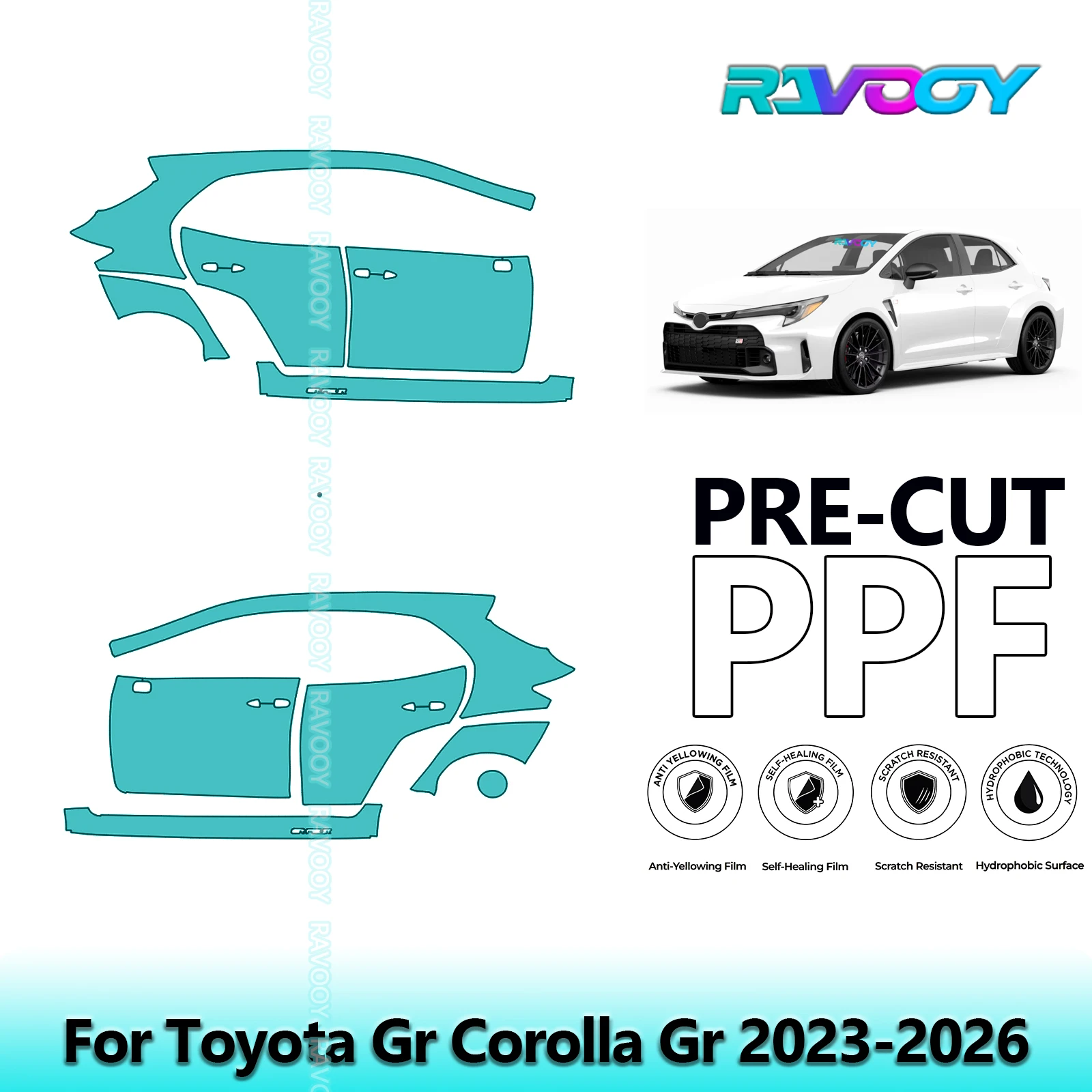 

For Toyota Gr Corolla Gr 2023-2026 8.5mil Clear Matte Pre-Cut PPF Door & A/B Pillar Kit TPU Paint Protection Film Set