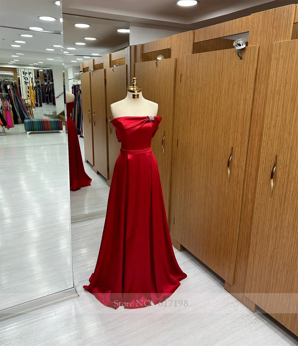 

Off Shoulder Bow Evening Dress Beaded A-line Long Prom Dresses Sleeveless Pleat Evening Gown for Women estido formatura
