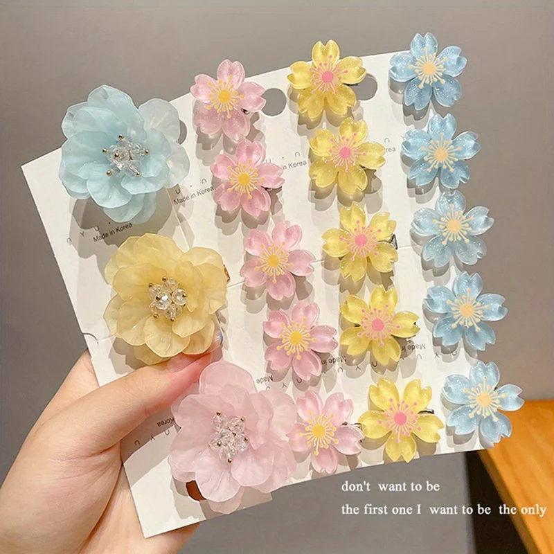5 Pcs Summer Girls Cute Flower Hair Clips, Forest Cherry Blossom Hairpins, Elegant Princess Braid Hair Accessories