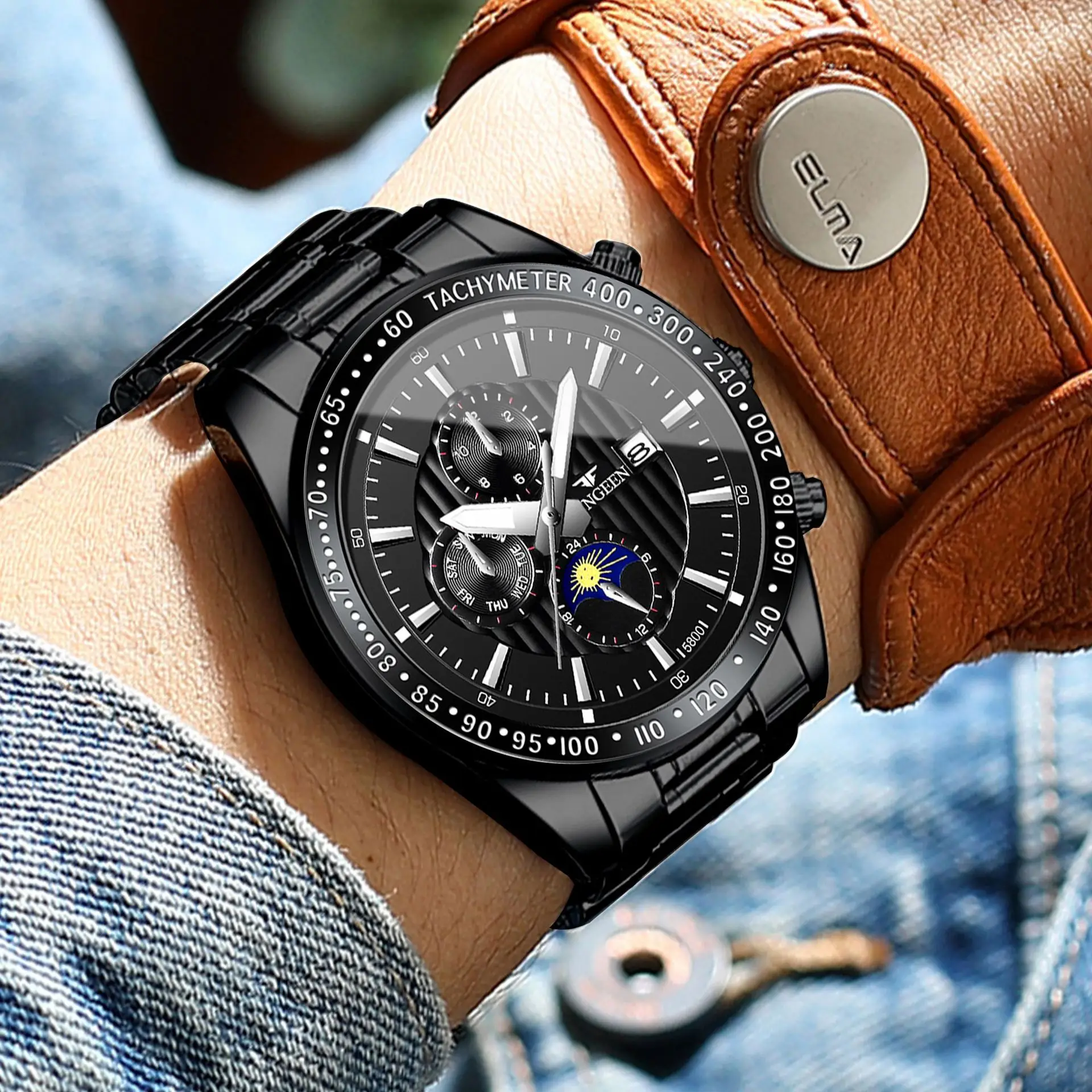 AL-146 완전 자동 6침 학생 시계, 쿼츠 시계, 트렌디한 중학생 기계식 시계, 방수 손목시계