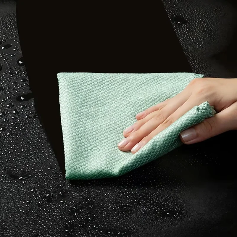 5-10pcs Microfiber Glass Cleaning Cloth Rag Lint-Free For Windows Car Kitchen Mirror No Trace Reusable Fish Scale Rag Polishing