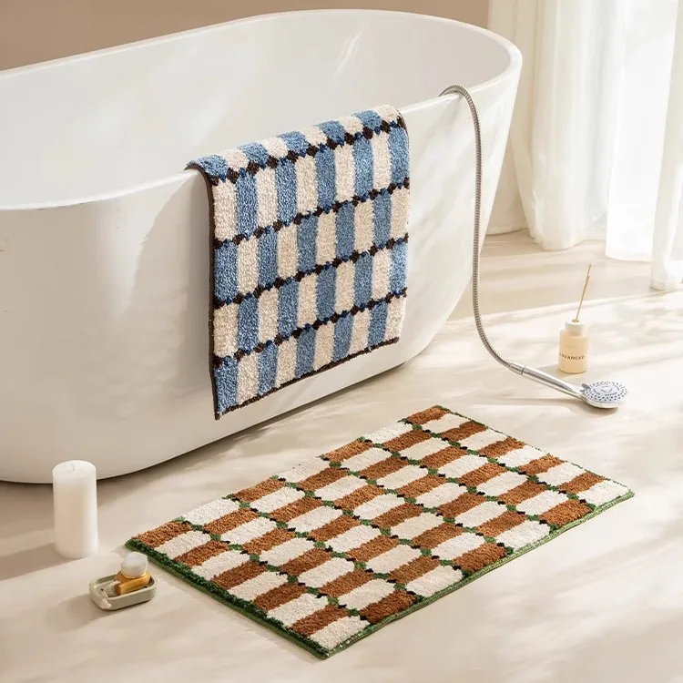 Grades impressão quarto tapete macio tufado tapete do banheiro sala de estar almofada capacho estética decoração do quarto casa
