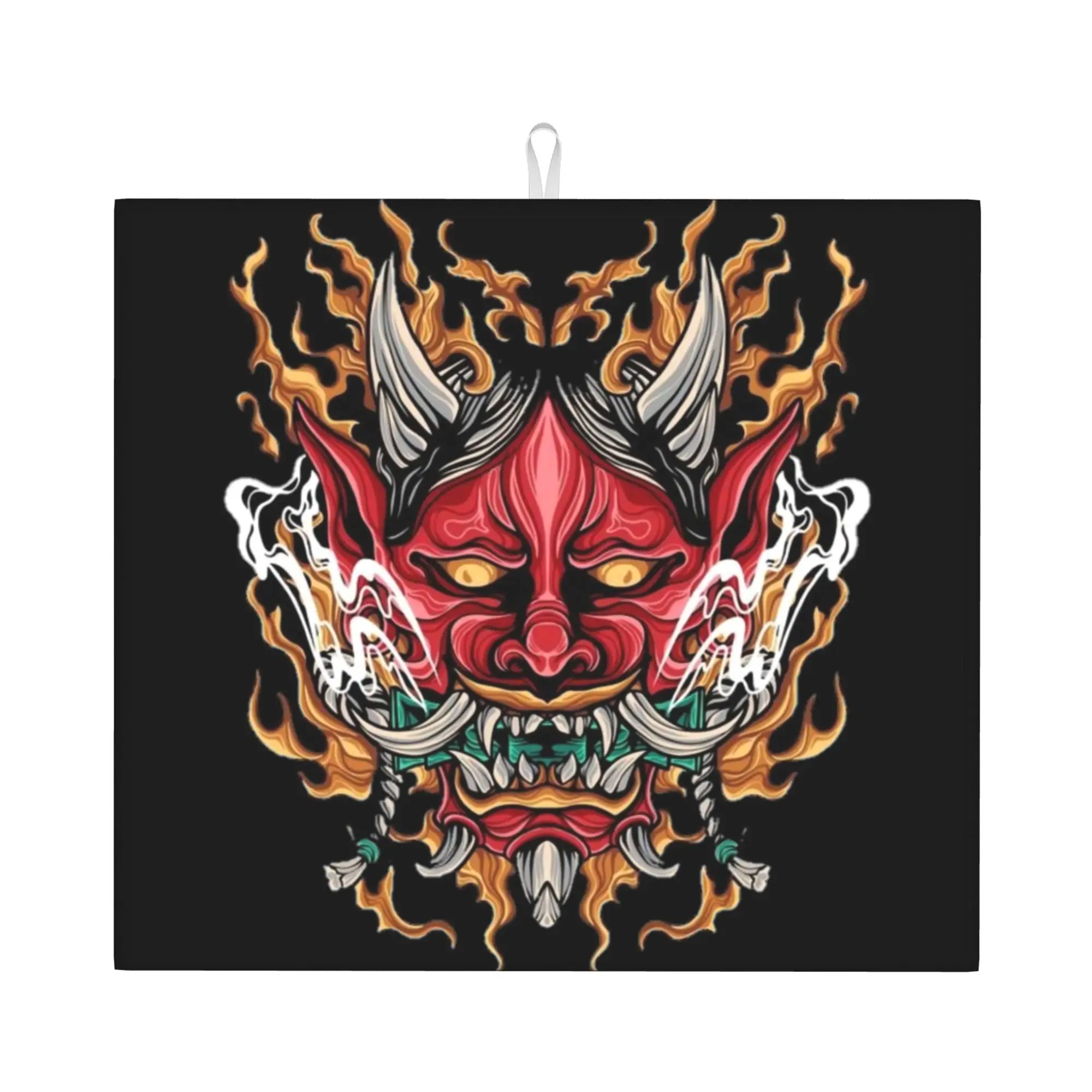 Drying Mat For Kitchen Samurai Demon Oni Water Absorbent Waterproof Reusable  On Slip Kitchen Counter Protector Mat