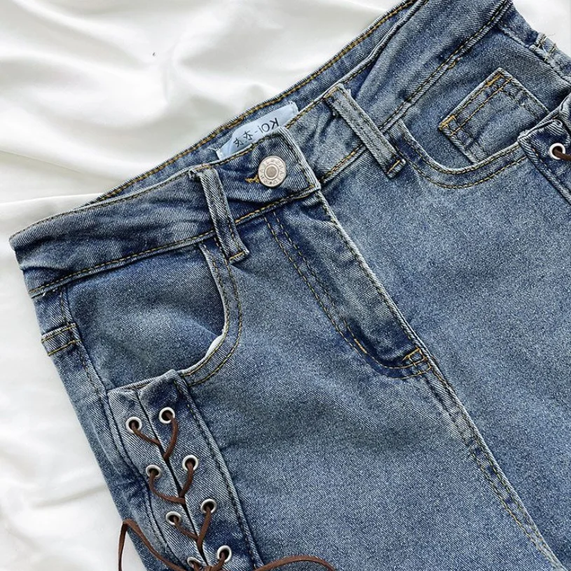 2023 New Vintage Split Fur Edge Fashion Jeans Women's Spring/Summer Slim Fit Elastic High Waist Slim Micro Flare Pants