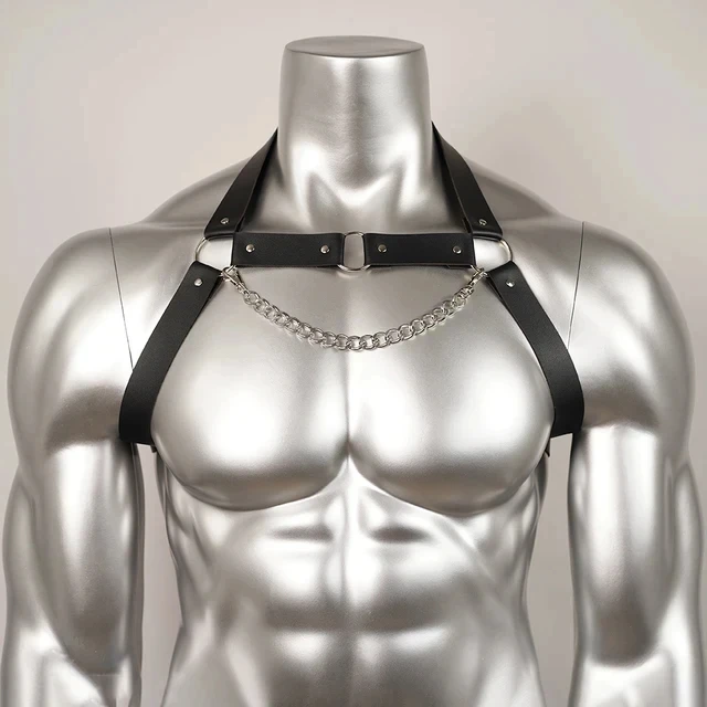 PU Leather Chest Harness for Men, Adjustable Suspenders