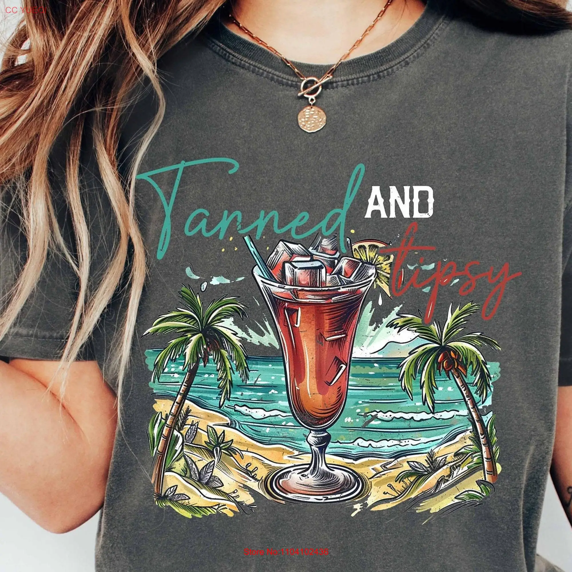 Comfort Colors Tanned and Tipsy T Shirt Summer Oversized Aesthetic Funny Beach Retro long or short sleeves