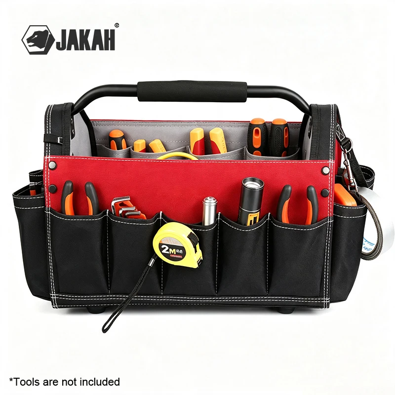 17inch Tool Bags, Premium Tool Bag, Black Red, Durable Tool Tote,Heavy-Duty Handle for Professionals and Contractors 200414