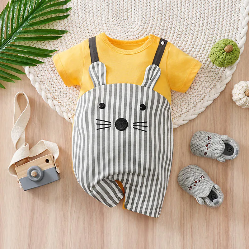 

Newborn Baby Clothes Unisex Cute cartoon animal Print Summer cotton Short Sleeve Romper Infant Toddler Pajamas One Piece Outfit