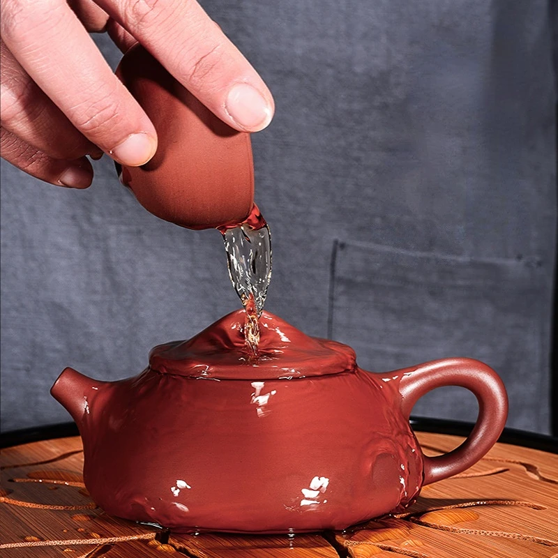 Retro Purple Clay Handmade Stone Ladle Pot Puer Tea Pot and Cup Set Coffee Teapot Teapot for Tea in a Cup Heated Kettle Samovar