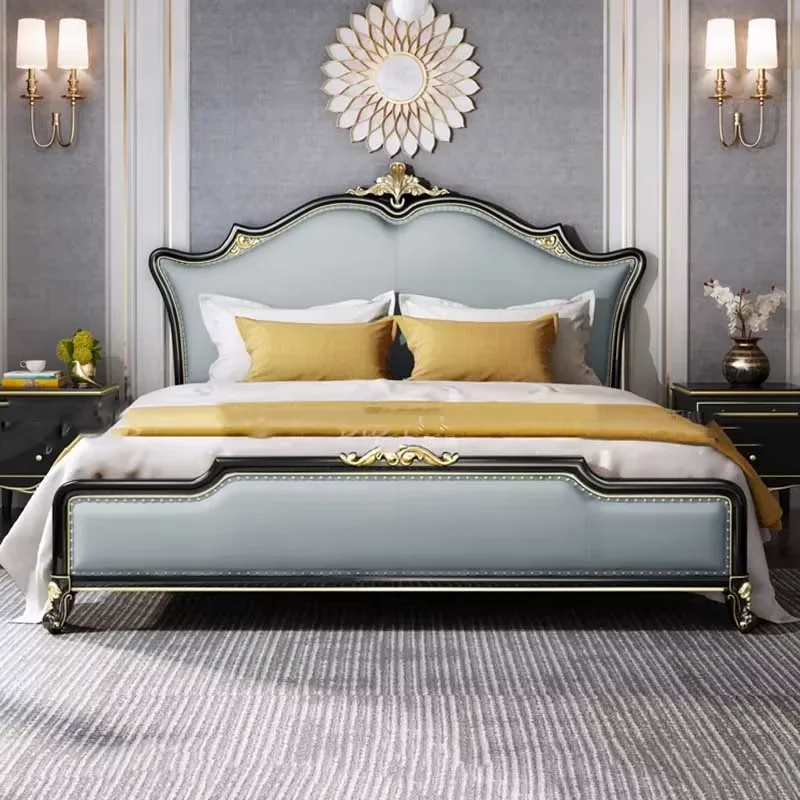 Leather Elegant Double Bed Unique American Comferter Luxury Queen Bed Frame Modern Letto Matrimoniale Lusso Bedroom Furniture