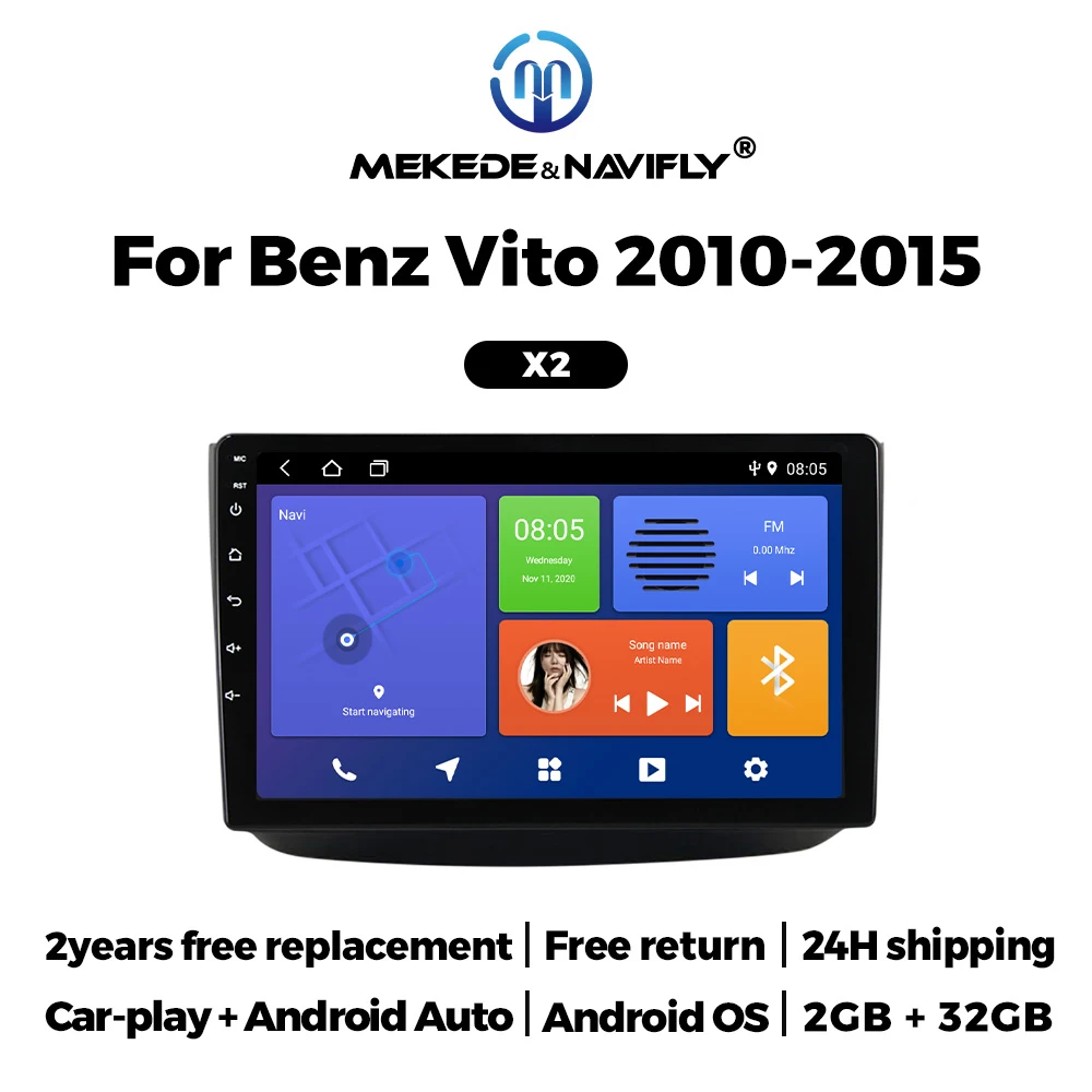 Navifly 9 Inch Android Car Radio Wireless CarPlay For Benz Vito 2011-2015 Multimedia Player Android Auto GPS Navigation FM Radio