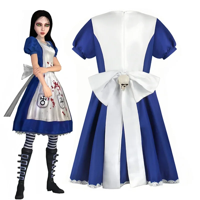 EE01 Anime Alice Princess Dress Maid Apron Dress Game Madness Returns Alice Cosplay Costume For Women Girls Halloween PartyIo0！