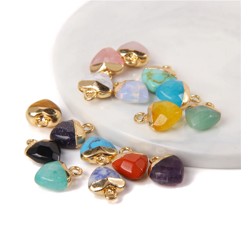5Pcs/Lot Faceted Love Heart Stone Pendants Bead Natural Amethysts Opal Tiger Eye Gems Charm Energy Healing Yoga Pendants for DIY image 5