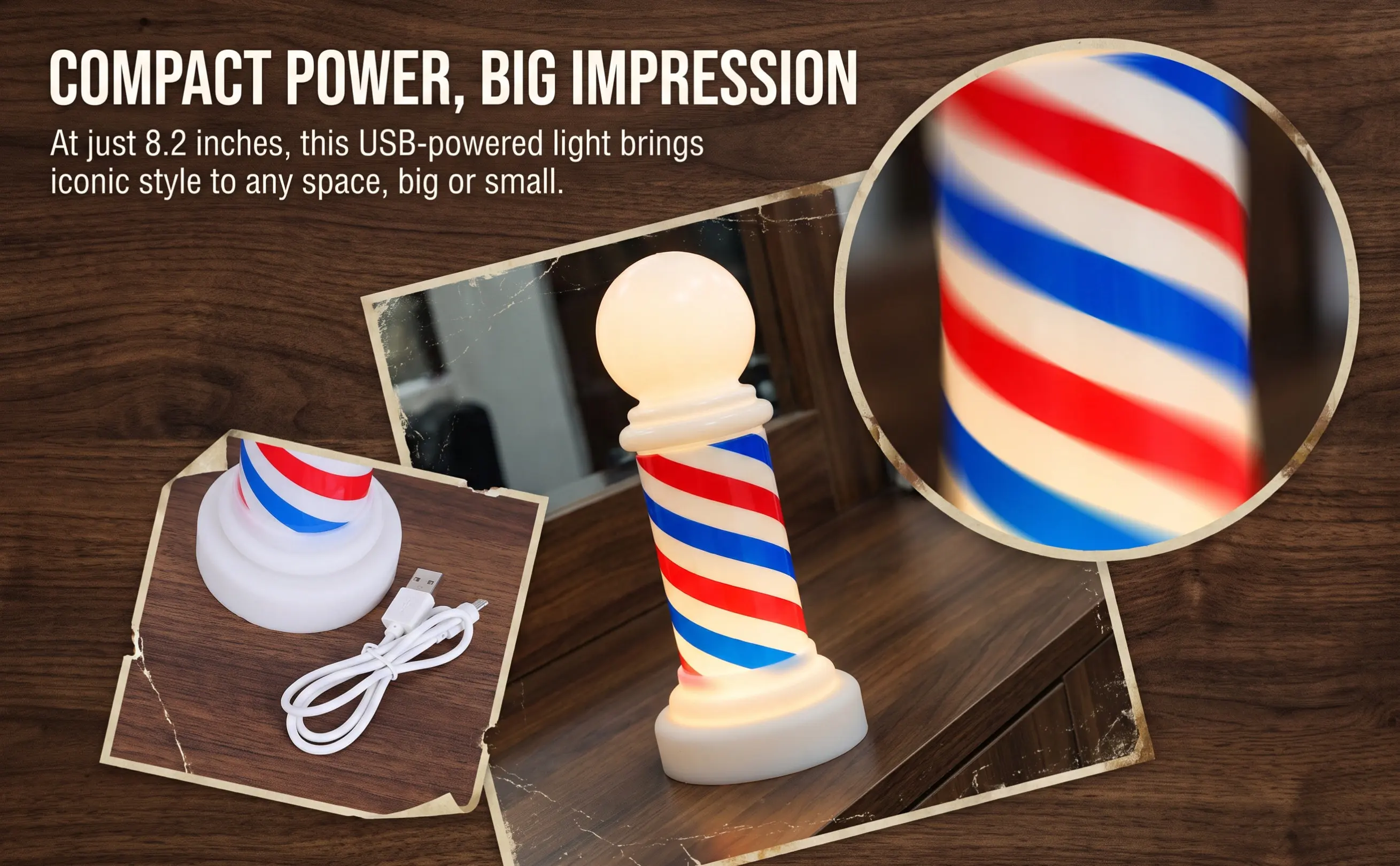 Luminous Barber Shop Pole Lamp Salon Open Sign Red White Light Decorative Hair Salon Decoration Portable Reusable Soft