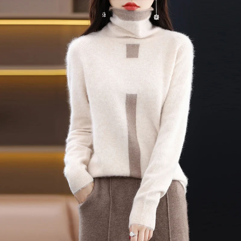 Women's Sweater Autumn Winter New Pile Up Collar Pullover Long Sleeved Pure Cashmere Sweater Loose Top Fashionable Koreanversion