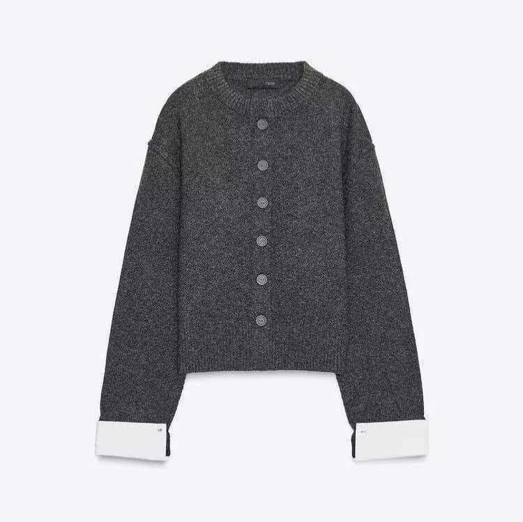 

Women's Slim Fit Knitted Long Round Outerwear Patchwork Design Season Cardigan