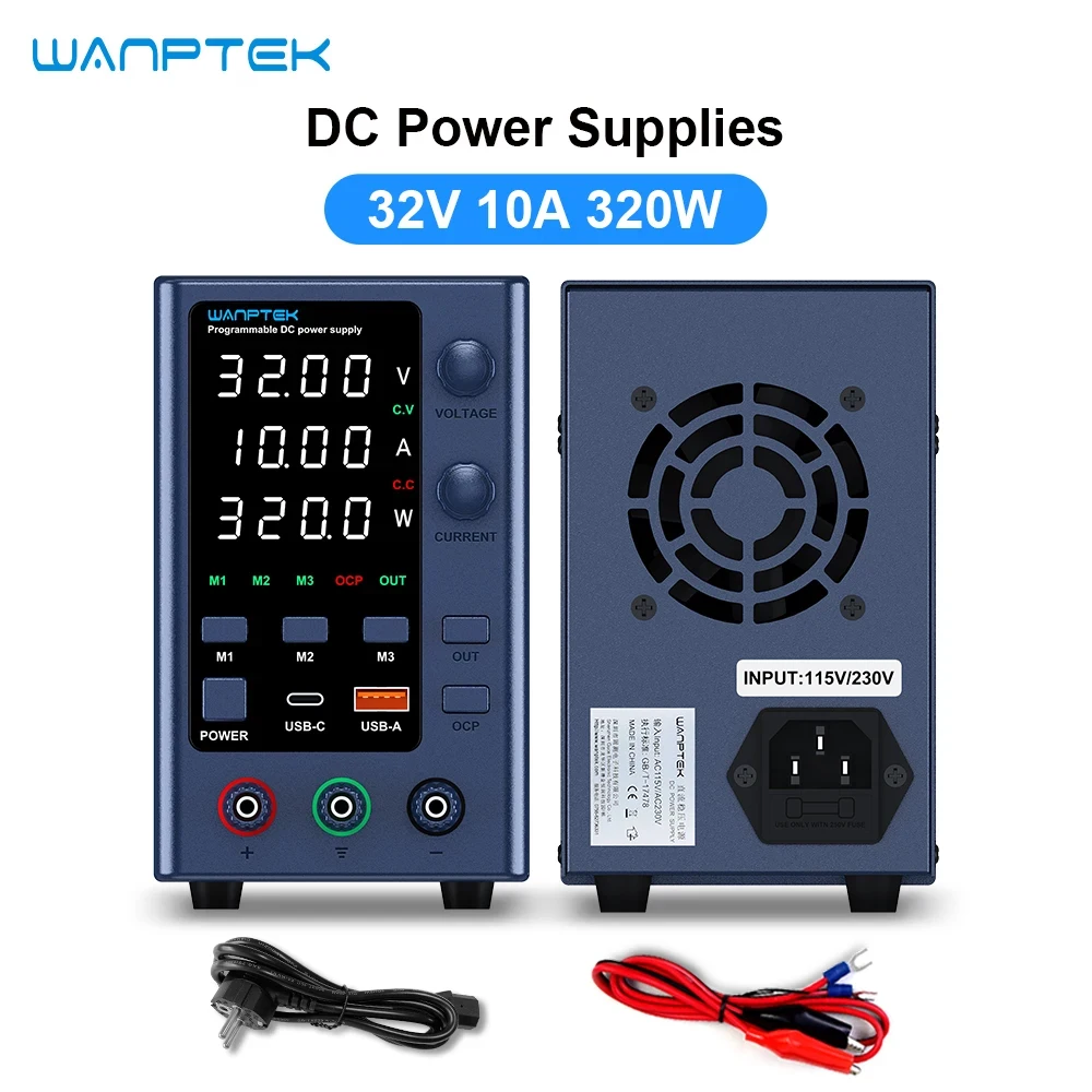 Wanptek – alimentation de laboratoire réglable 30V 10A 60V 5A, avec fonction de mémoire USB-A/type-c, Ports de charge rapide, paramètres de courant prédéfinis