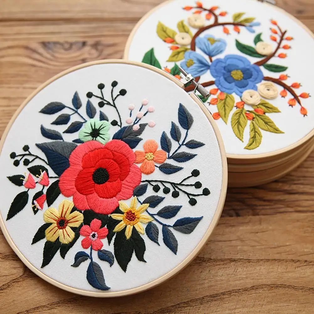 Diy Embroidery Kit Floral Patterns Embroidery Needlework Set Cross Stitch Kits For Beginners Craft Lover No Embroidered Hoop