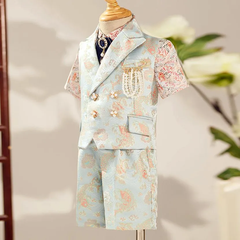 New Children\'s Formal Vest Suit Wedding Birthday Baptism Party Gown Kids Piano Performance Costume Boys Waistcoat Sets A2767