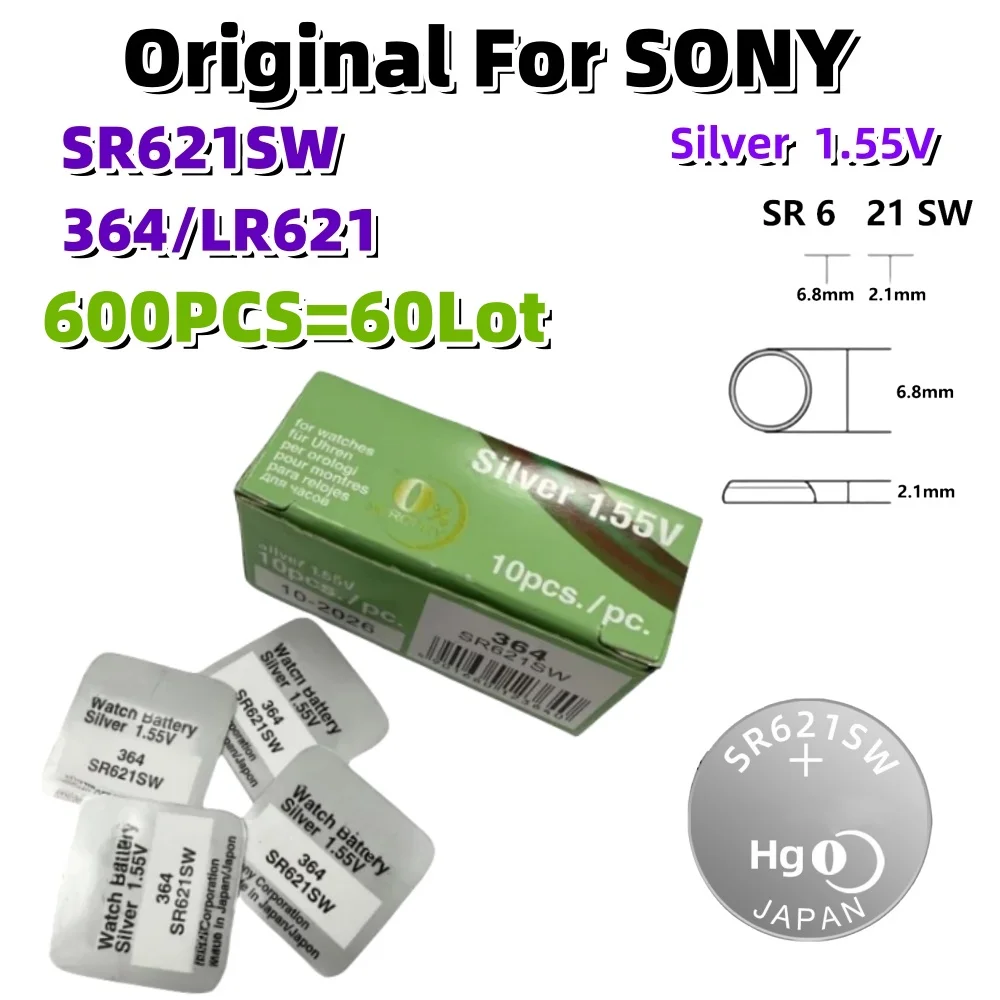 

600PCS Original For SONY AG1 LR621 364 164 531 SR621 SR621SW SR60 CX60 Button Battery For Watch Toys Remote Cell Coin Battery