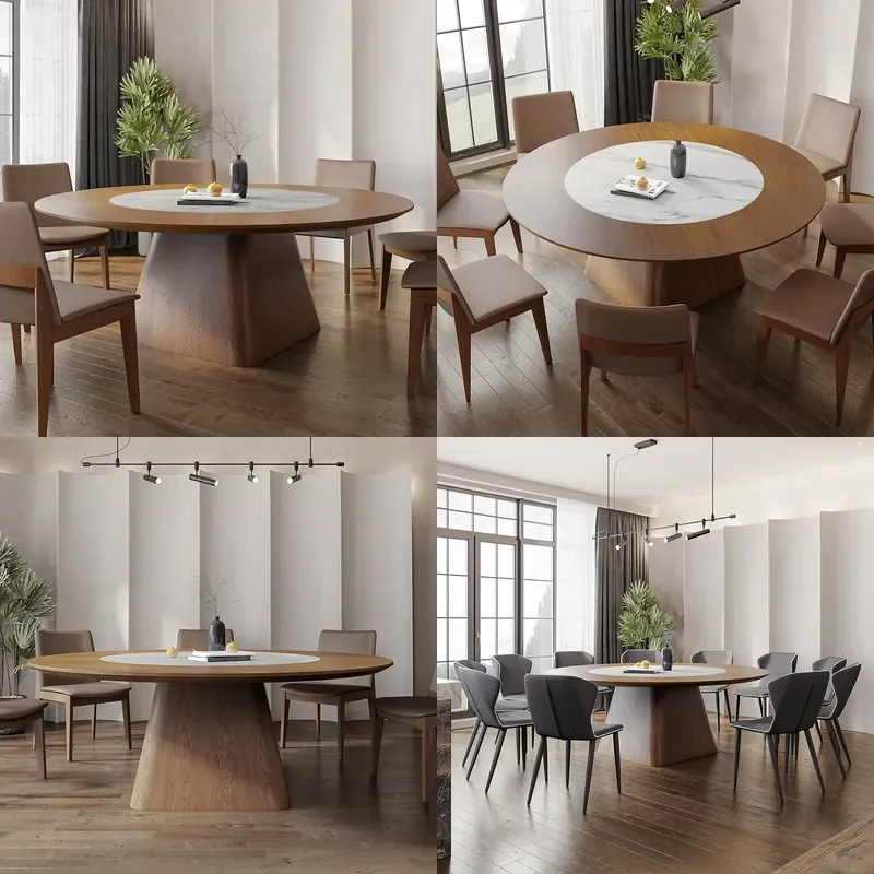 1.8m Large Round Dining Table for 12 People Solid Wood Walnut Color with Embedded Turntable Chinese Style Household Furniture