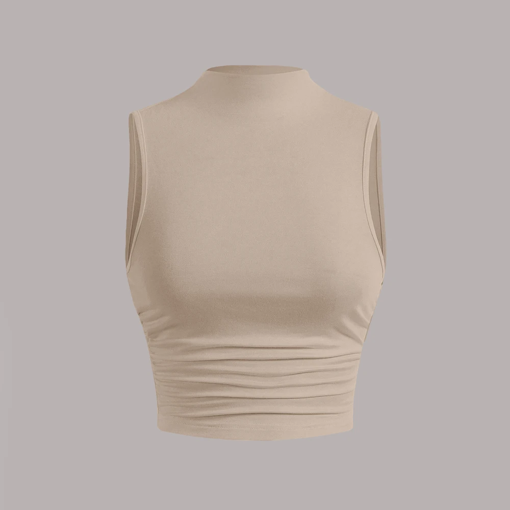 2025 قميص بدون أكمام أساسي للنساء الحد الأدنى الصلبة موضة بلوزة سوداء صيفية بدون أكمام رقبة مستديرة ضيقة كامي للارتداء اليومي