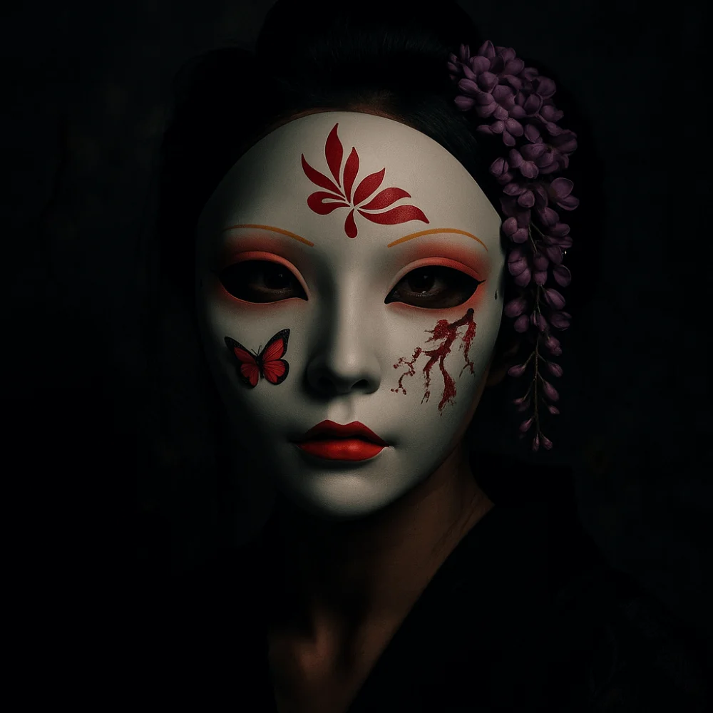 

Party Supplies Full Face Cosplay Geisha Mask Dress Up Spooky Hanfu Cosplay Mask Flower Masquerade Japanese Mask Toy Party