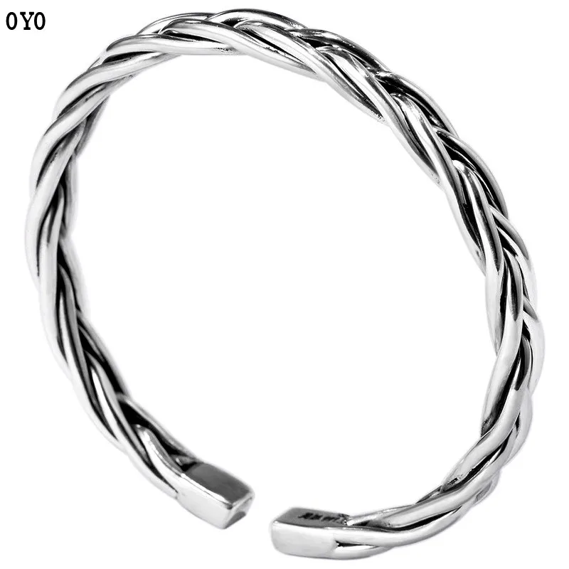 

100% S999 vintage fashion European and American braid twist opening hipster bracelets for men and women