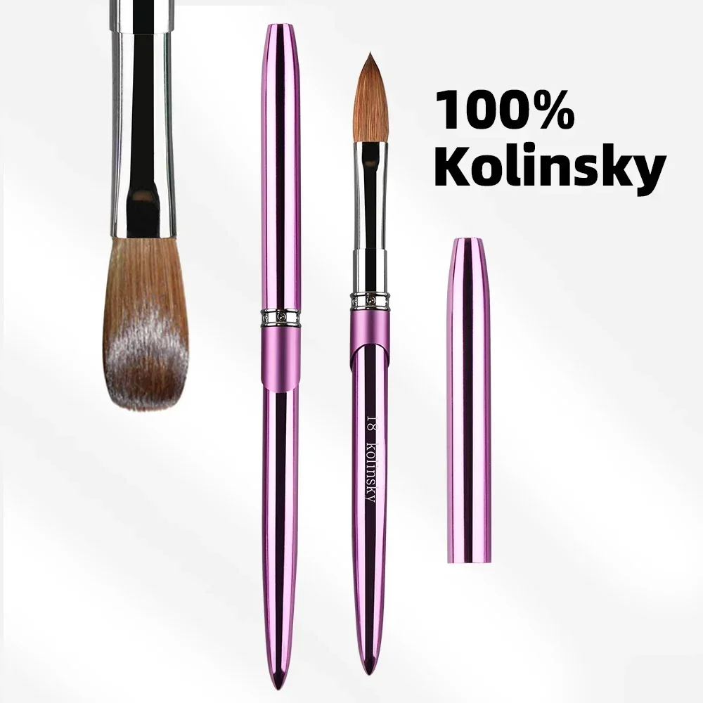 100% Kolinsky Acrylic Nail Brush 1Pcs Purple Crimped Metal Handle Drawing Brush for Acrylic Powder Size 2-18