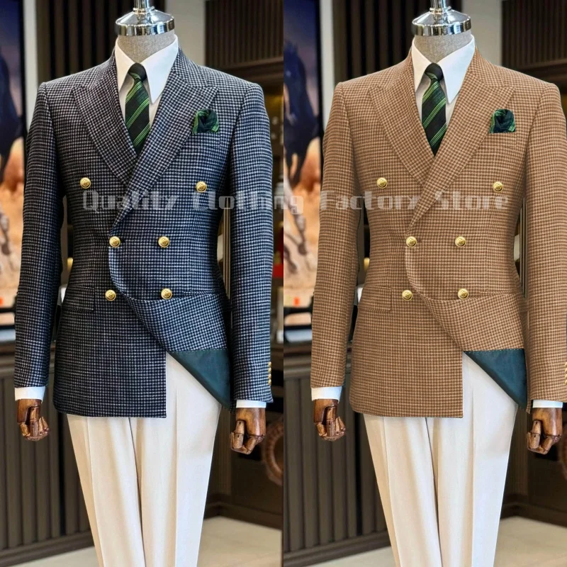 

Men's Suit Navy Blue Grid Suit Jacket Lapel Slim Fit Double Breasted Blazer Business Party Tuxedos for Men Tailor-made XXS-6XL