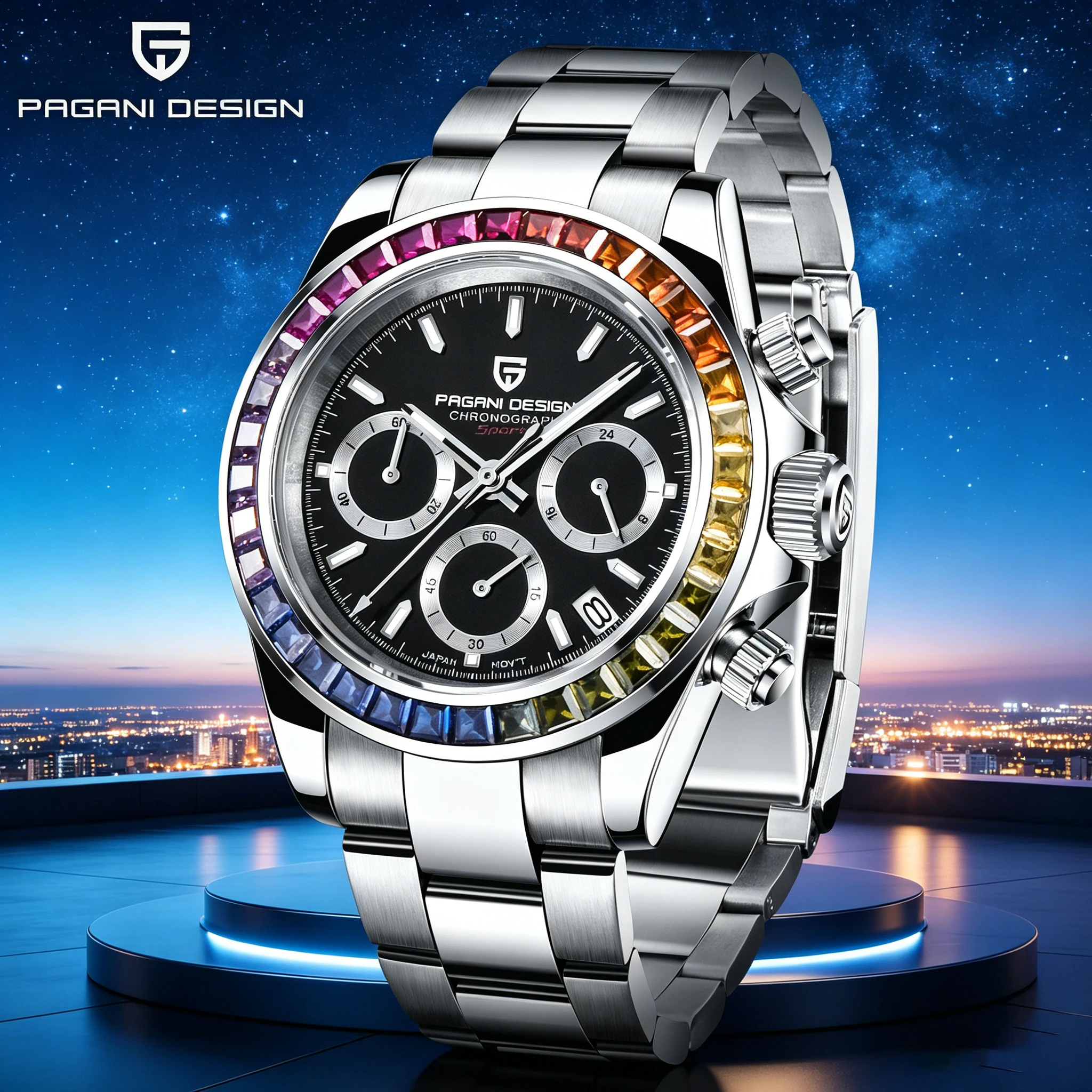 PAGANI DESIGN 2026 New VK63 Rainbow Circle Luxury Quartz Watch For Men Stainless Steel 30M Waterproof Chronograph Reloj Hombre