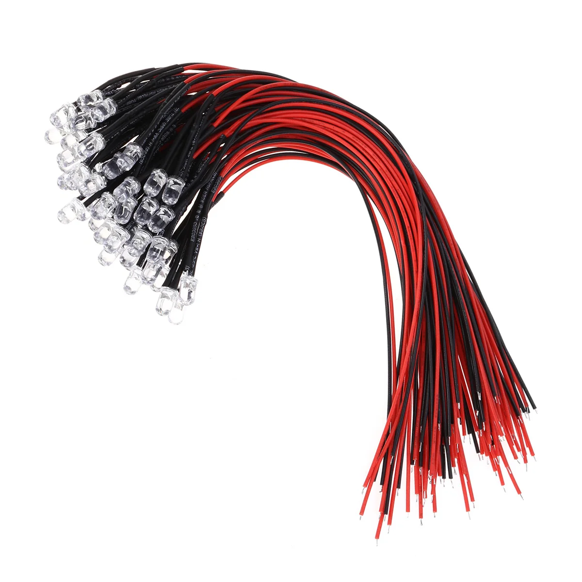 50Pcs LED Lights Pre-Wired 12V 5mm Round Lamp Beads White Emitting Diodes for Rc Cars Decoration Costume Design