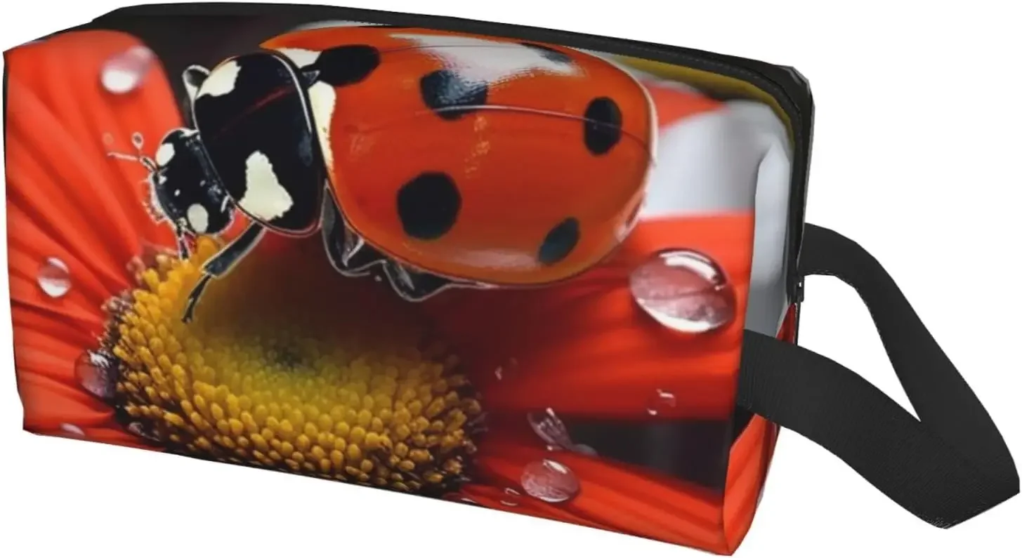 r Makeup Bag Large Portable Travel Organizer Ladybug Daisy Cosmetic Bag Zipper Pouch Purse