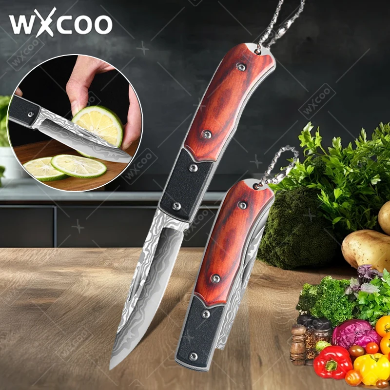 WXCOO Folding Knife Wooden Non-slip handle Fruit Paring Meat