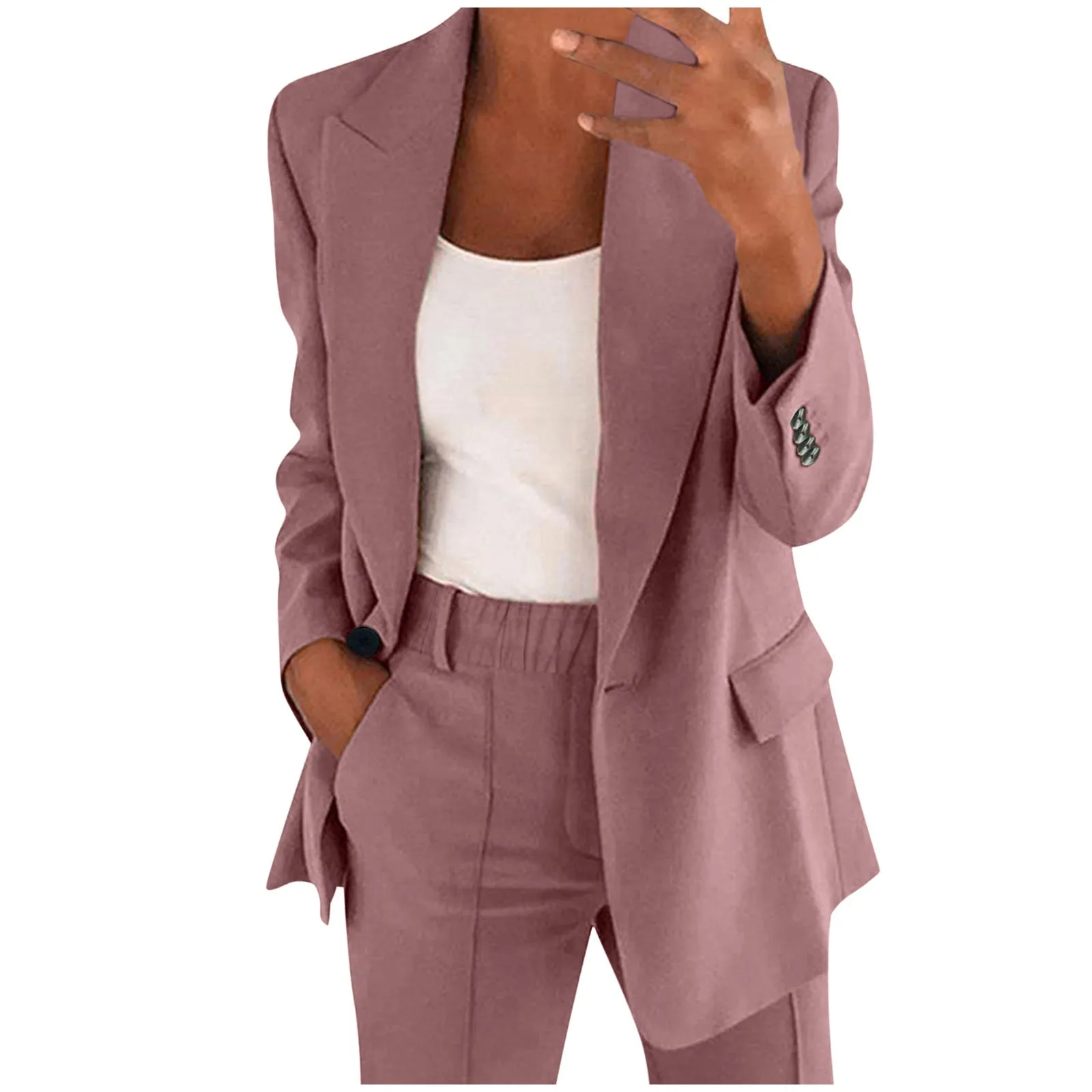 Women Two Piece Lapels Suit Set Office Business Long Sleeve Button Formal Jacket Pant Suit Slim Loose Trouser Jacket Suit